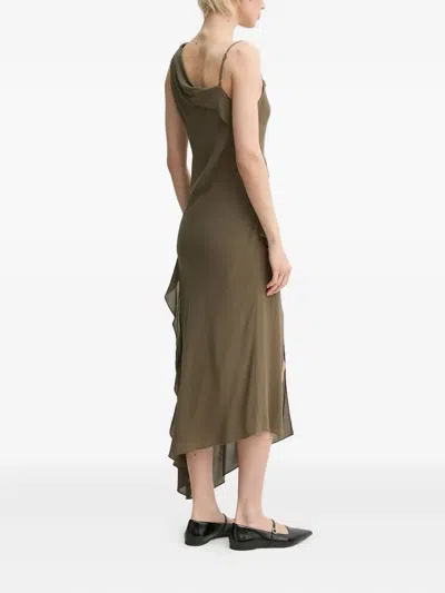 Samsoe & Samsoe Asymmetric Ruffle Midi Dress In Green