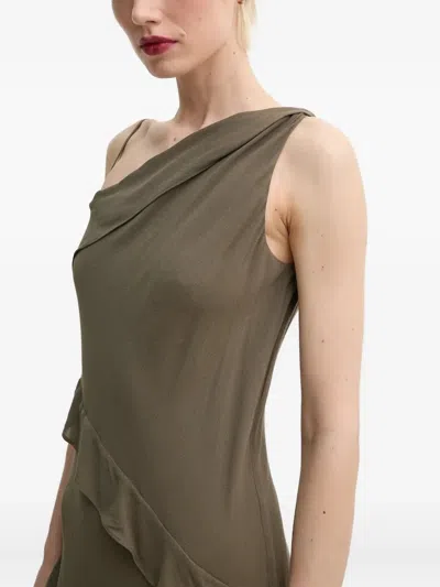 Samsoe & Samsoe Asymmetric Ruffle Midi Dress In Green