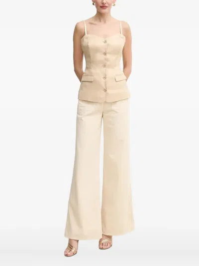 Guess Usa Button-front Linen-blend Top In Neutral