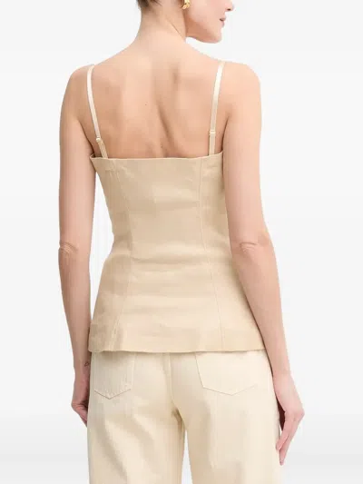 Guess Usa Button-front Linen-blend Top In Neutral