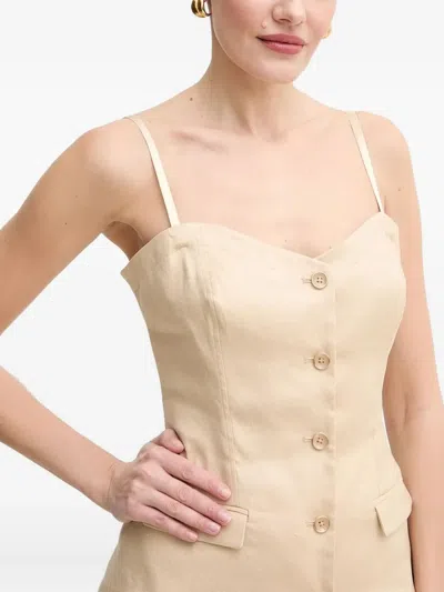 Guess Usa Button-front Linen-blend Top In Neutral