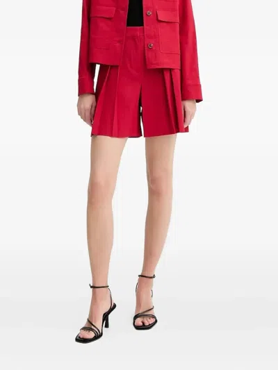 Theory Pleated Front Shorts In Red