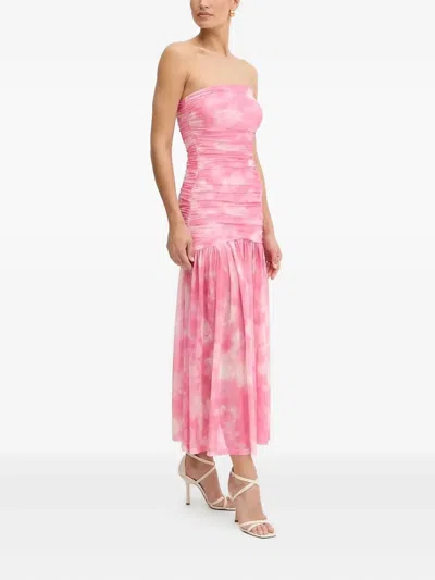 Bardot Solana Blurred Floral Drop Waist Mesh Maxi Dress In Pink Flora