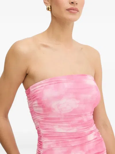 Bardot Solana Blurred Floral Drop Waist Mesh Maxi Dress In Pink Flora