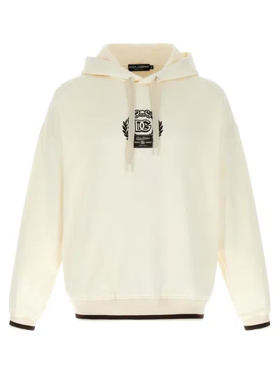 Dolce & Gabbana Logo Embroidery Hoodie Sweatshirt White In Neutral