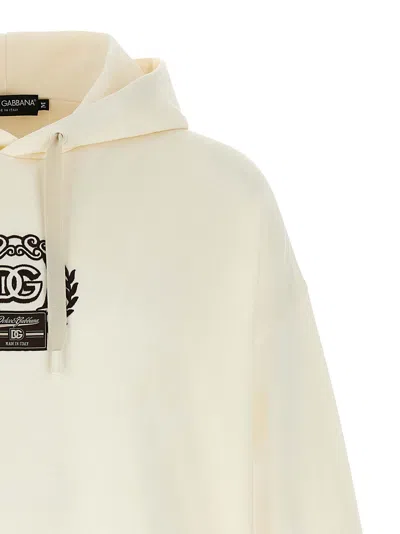 Dolce & Gabbana Logo Embroidery Hoodie Sweatshirt White In Neutral
