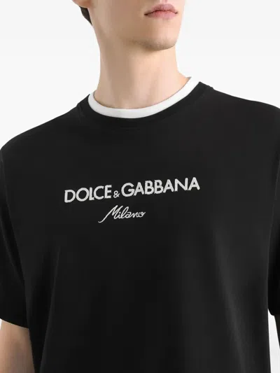 Dolce & Gabbana Logo-embroidered Layering Cotton T-shirt In Black