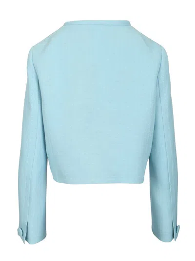 Valentino Womens Bluish Grey Embellished-button Round-neck Woven Jacket