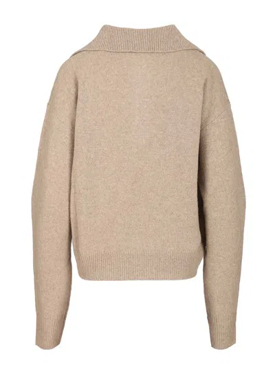 Federica Tosi Maglia Polo 70%lana/30%cashmere Maniche Balloon Knitwear Beige In Brown