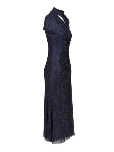 Self-portrait Mesh Midi Dress With Rhinestones Dresses Blue In Blue