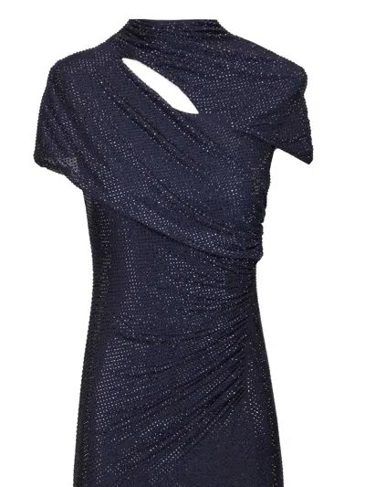 Self-portrait Mesh Midi Dress With Rhinestones Dresses Blue In Blue