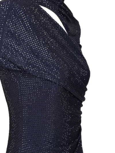Self-portrait Mesh Midi Dress With Rhinestones Dresses Blue In Blue
