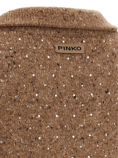 Pinko V-neck Lurex Knit Polo With Long Sleeves In Blue