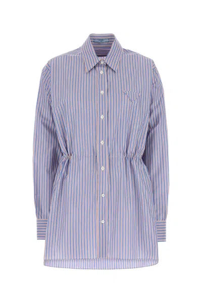 Prada Embroidered Poplin Shirt In Blue