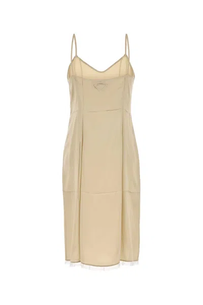 Prada Satin Dress With Spaghetti Straps And V-neckline In Gray