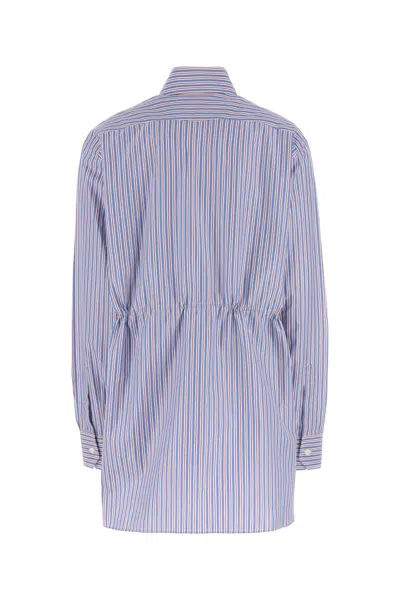 Prada Embroidered Poplin Shirt In Blue