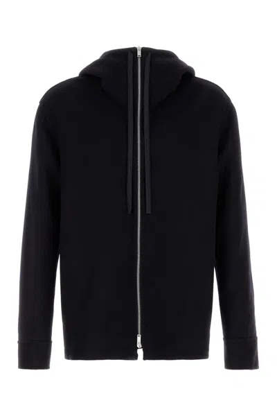 Jil Sander Hooded Cashmere Cardigan With Ribbed Cuffs And Hem In Black