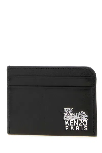 Kenzo Tiger-logo Leather Cardholder In Black