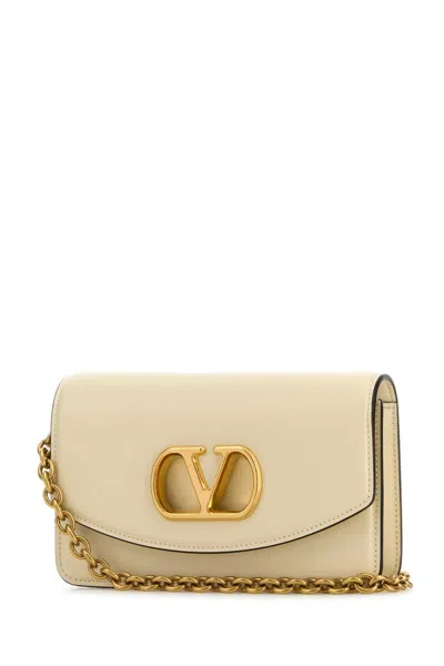 Valentino Garavani Small Leather Clutch With Adjustable Chain Strap In White