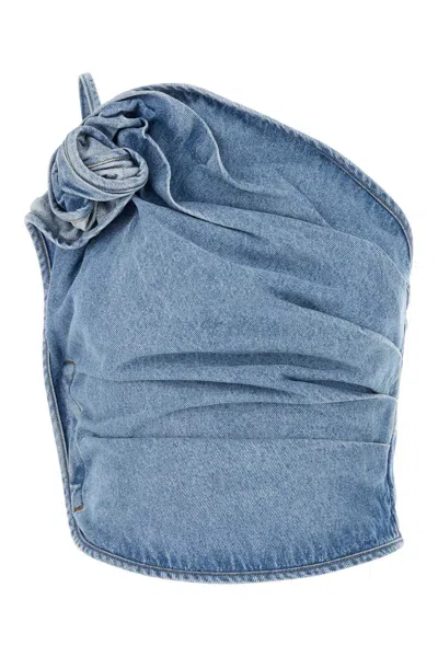 Magda Butrym One-shoulder Draped Denim Top In Sky Blue In Blue