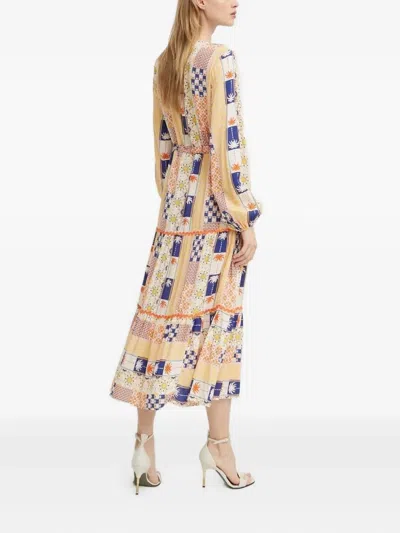 Never Fully Dressed Patchwork Tiered Midi Dress In Neutral