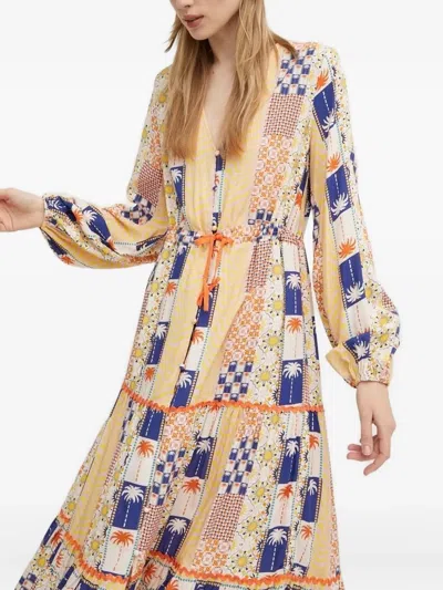 Never Fully Dressed Patchwork Tiered Midi Dress In Neutral