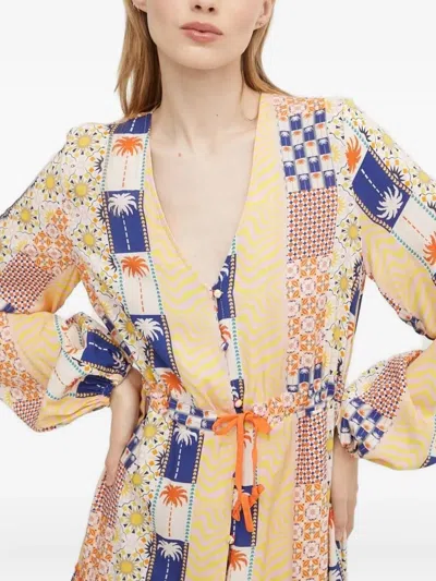 Never Fully Dressed Patchwork Tiered Midi Dress In Neutral