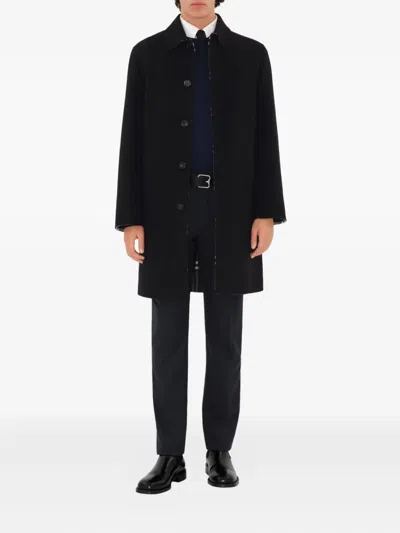 Burberry Collared Coat With Side Pockets And Long Sleeves In Black