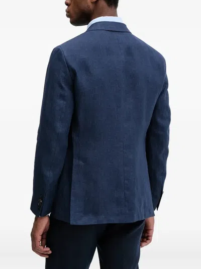 Hackett Linen Two-button Blazer In Blue
