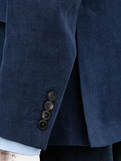 Hackett Linen Two-button Blazer In Blue