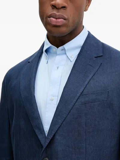 Hackett Linen Two-button Blazer In Blue