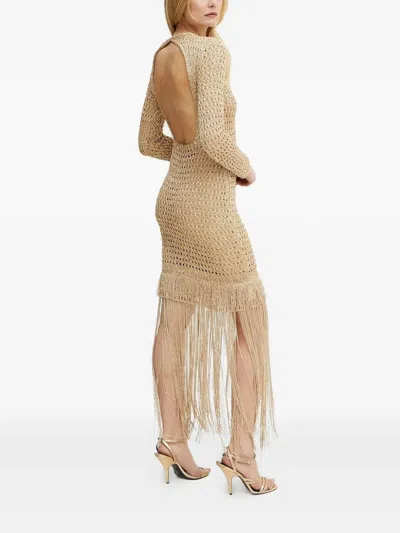 Simona Corsellini Open-back Fringe Mini Dress In Neutral