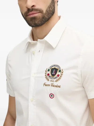 Aeronautica Militare Embroidered Short-sleeve Shirt In White