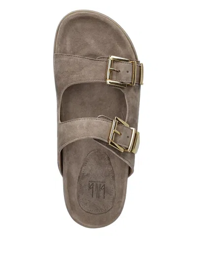 双扣环绒面皮凉鞋