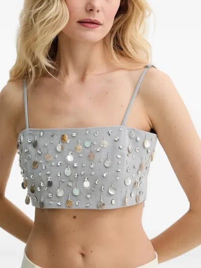 Isabelle Blanche Embellished-strappy Top In Gray