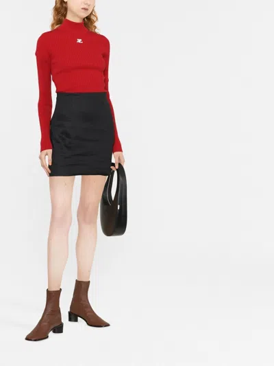 Courrèges Rib Knit Mock Neck Sweater In Red