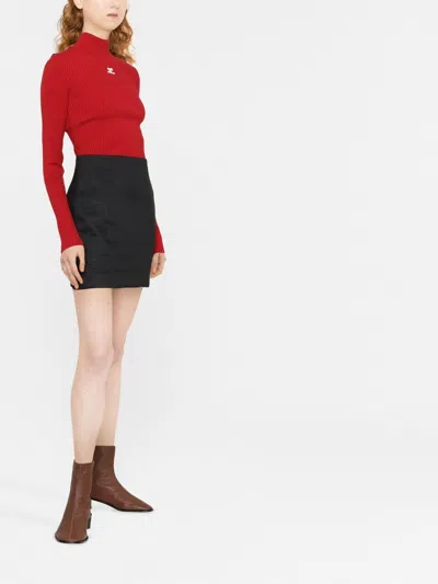 Courrèges Rib Knit Mock Neck Sweater In Red