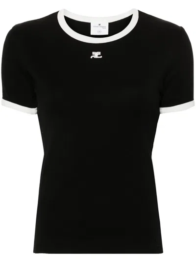 Courrèges Signature Contrast T-shirt Woman Black And White In Black