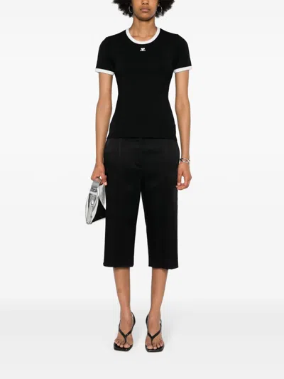 Courrèges Signature Contrast T-shirt Woman Black And White In Black