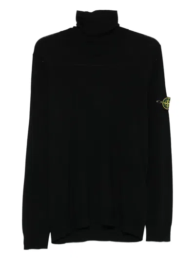 Stone Island Ribbed Wool Turtleneck Sweater Clothing In Black