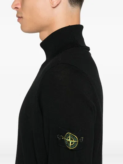 Stone Island Ribbed Wool Turtleneck Sweater Clothing In Black
