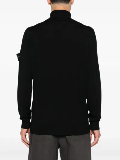 Stone Island Ribbed Wool Turtleneck Sweater Clothing In Black