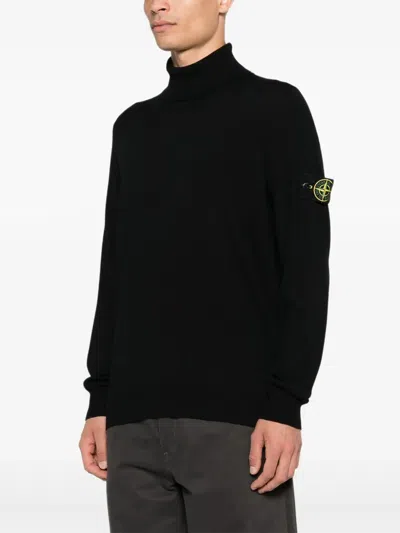 Stone Island Ribbed Wool Turtleneck Sweater Clothing In Black