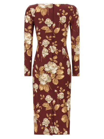 Dolce & Gabbana Dolce&gabbana Burgundy Satin Dress With Floral Print Women In Burgundy