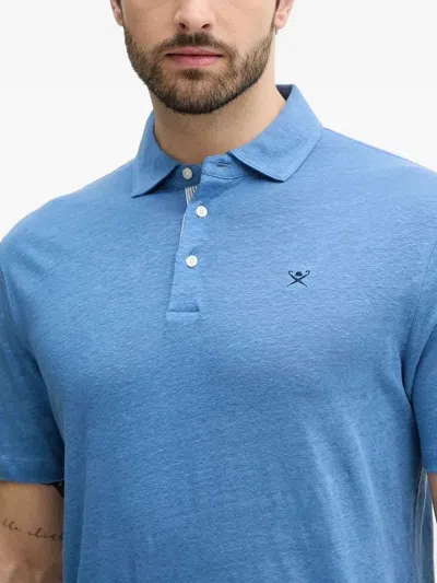 Hackett Embroidered-logo Linen Polo Shirt In Blue