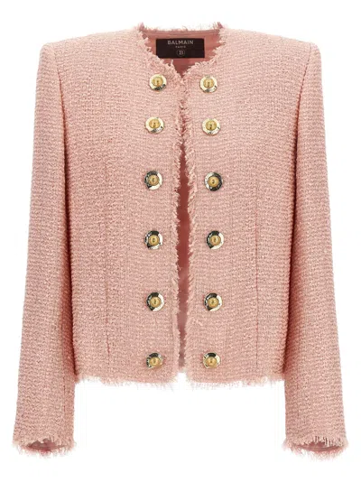 Balmain Edge-to-edge Sequin Tweed Jacket In Pink