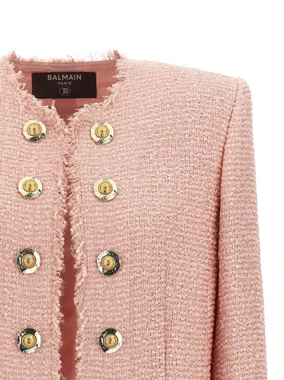 Balmain Edge-to-edge Sequin Tweed Jacket In Pink