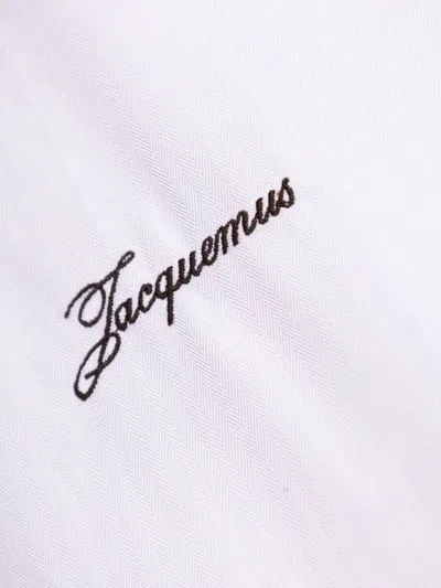 Jacquemus Men Shirt With Embroidered Logo And Herringbone Pattern In White