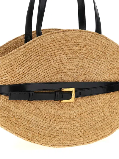 Balmain Medium Structured Shoulder Bag With Woven Texture In Nude