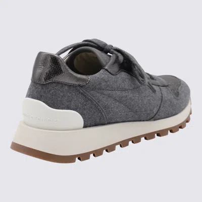Brunello Cucinelli Runners In Techno Fabric And Calfskin With Precious Trim In Gray